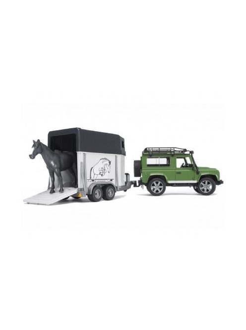 Bruder Land Rover Defender lószállítóval és lóval (02592)