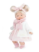 Marina&Pau Kislány nyuszis rózsaszín ruhában és kardigánban, sállal - 26cm