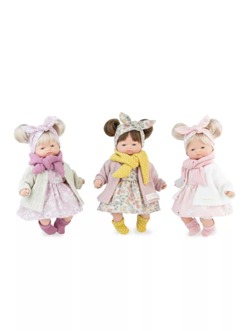 Marina&Pau Díszdobozos - kislány nyuszis rózsaszín ruhában és kardigánban, sállal - 26cm