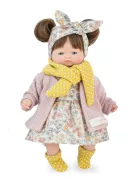 Marina&Pau Díszdobozban -Kislány színes virágos ruhában és kardigánban, sárga kiszoknival és sállal - 26cm