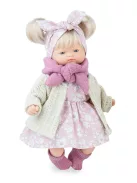 Marina&Pau Díszdobozos Kislány rózsaszín, fehér virágos ruhában és kardigánban, sállal - 26cm