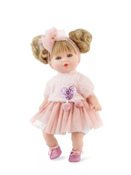 Marina&Pau Kislány rózsaszín tüllszoknyában szívescskés felsőben -40cm-es baba díszdobozban