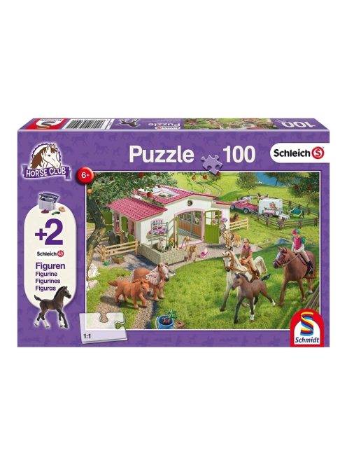 Puzzle 100 db - Lovas kirándulás  (Angol + 2 db Schleich figura a dobozban)