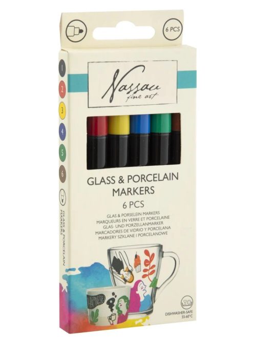Nassau üveg és porcelán festő filctoll készlet, 6 darabos CraftArt