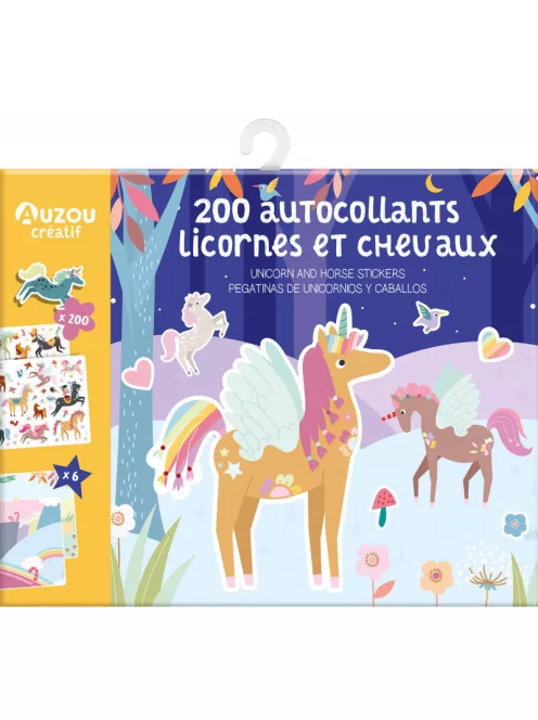 Újrahasználható matricázó készlet, Unikornisok és lovak Auzou