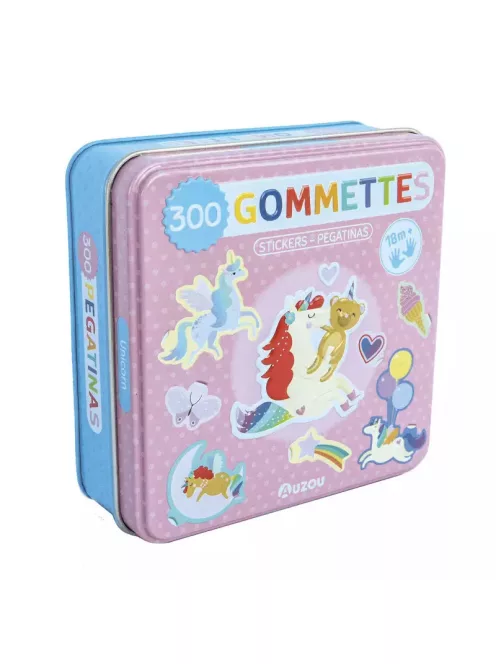 300 db-os matrica készlet fém dobozban, Unikornisok Auzou