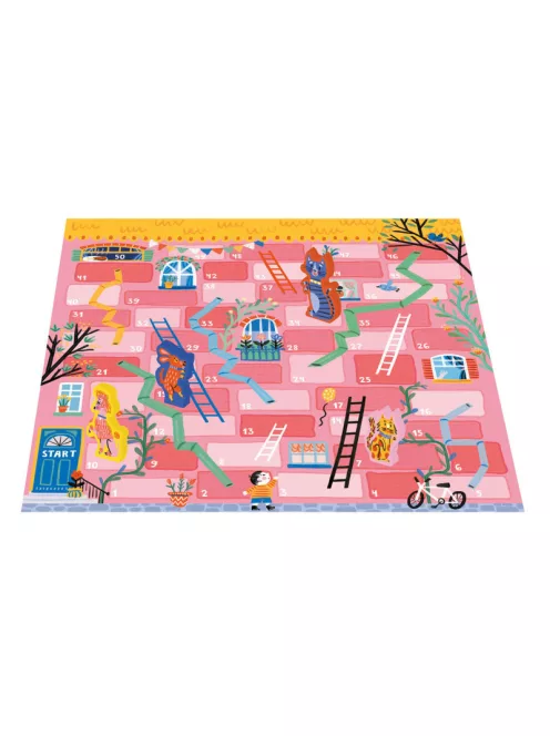 Kígyók és létrák társasjáték fa bábukkal, kétoldalas Auzou