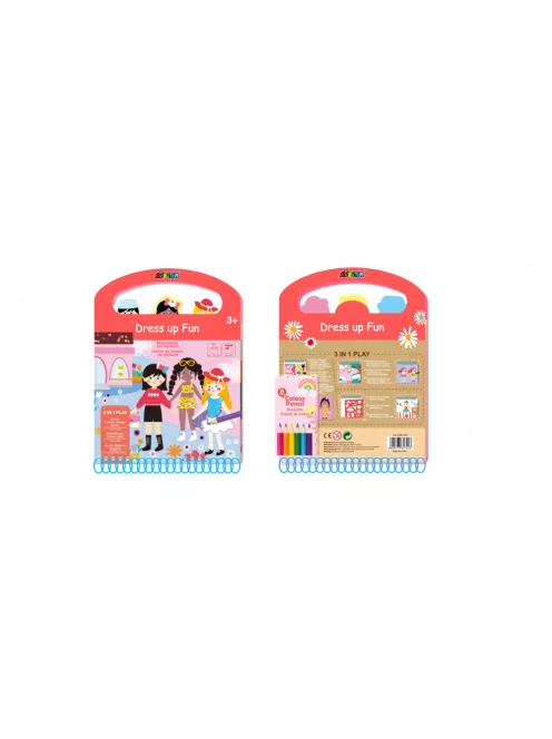 Divattervező könyv fejlesztő feladatokkal, 6 db színes ceruzával Avenir