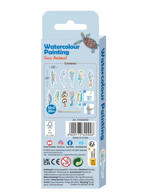 Vízzel festő kreatív könyvjelző készlet, Tengeri állatok Avenir