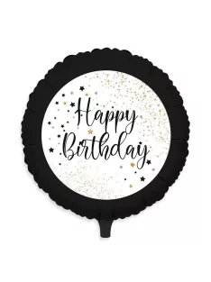   Kerek fólia lufi 45 cm-es fekete-fehér, Boldog születésnapot