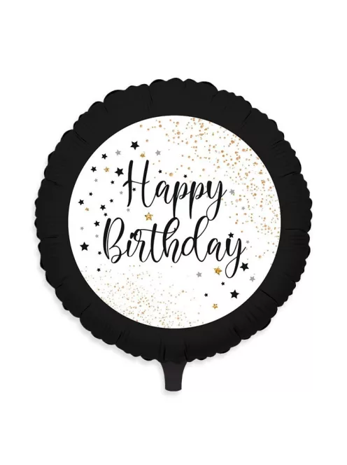Kerek fólia lufi 45 cm-es fekete-fehér, Boldog születésnapot