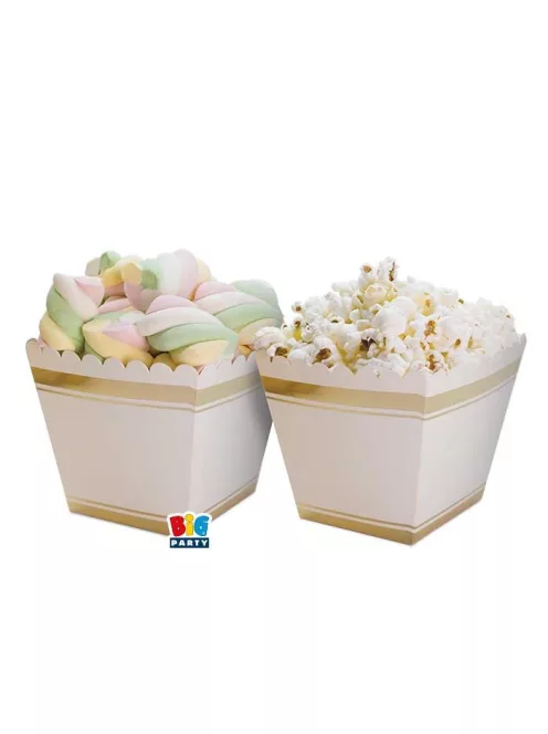 Klasszikus arany színű édesség tálaló parti papírdoboz 6 db 6,5x 8x6,5 cm-es