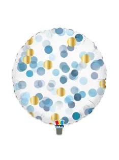 Kerek fólia lufi 45 cm-es, Kék konfettis
