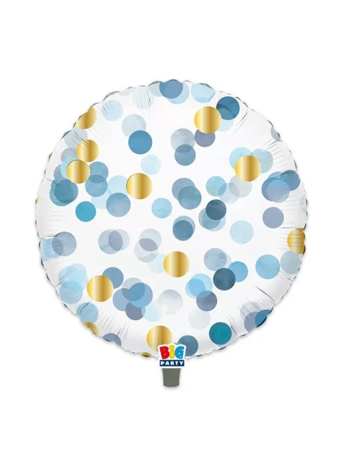 Kerek fólia lufi 45 cm-es, Kék konfettis