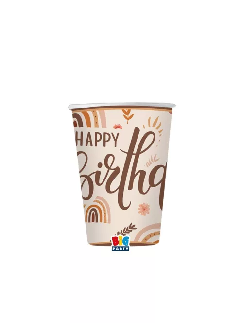 Happy Birthday bohém stílusú parti pohár 8 db 250 ml-es