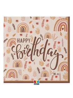   Happy Birthday bohém stílusú parti szalvéta 20 db 33x33 cm-es
