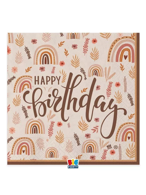 Happy Birthday bohém stílusú parti szalvéta 20 db 33x33 cm-es