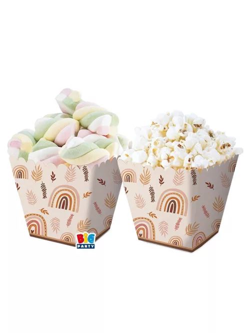 Bohém stílusú édesség tálaló parti papírdoboz 6 db 6,5x 8x6,5 cm-es