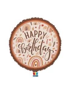 Kerek fólia lufi 45 cm-es, Happy Birthday bohém stílusú