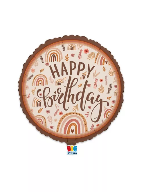 Kerek fólia lufi 45 cm-es, Happy Birthday bohém stílusú