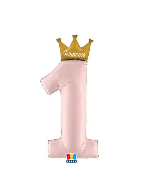 1-es számos fólia lufi 117 cm, Hercegnő