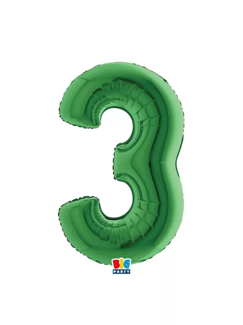 3-as számos fólia lufi 102 cm, Zöld