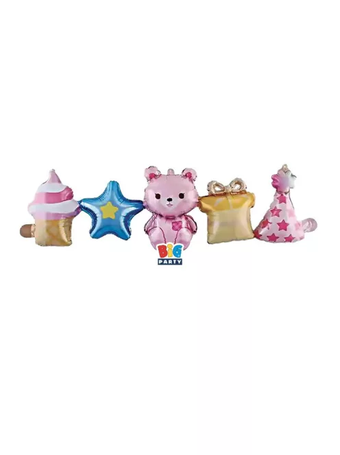 Forma fólia lufi girland 101x32 cm, Rózsaszín macis