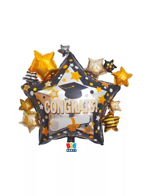 Forma fólia lufi 65x71 cm, Congrats! feliratos ballagási és diplomaosztó mintás