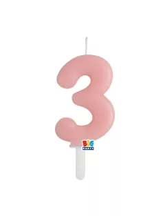 3-as számos gyertya babarózsaszín 7 cm-es
