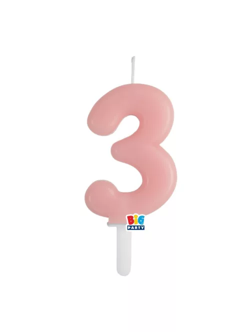 3-as számos gyertya babarózsaszín 7 cm-es