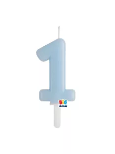 1-es számos gyertya babakék 7 cm-es