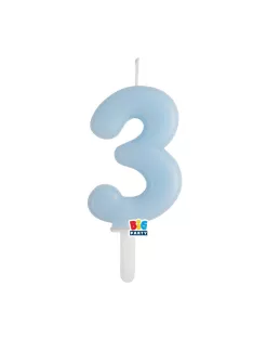 3-as számos gyertya babakék 7 cm-es