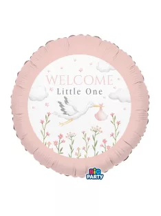   Kerek fólia lufi 45 cm, Welcome Little One feliratos rózsaszín színű