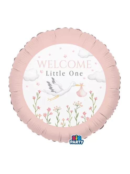 Kerek fólia lufi 45 cm, Welcome Little One feliratos rózsaszín színű