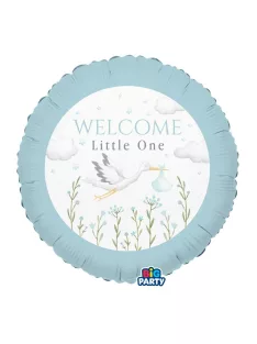   Kerek fólia lufi 45 cm, Welcome Little One feliratos kék színű