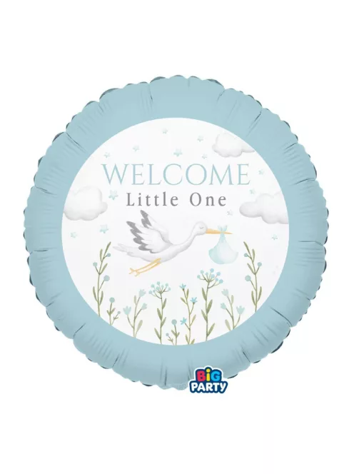 Kerek fólia lufi 45 cm, Welcome Little One feliratos kék színű