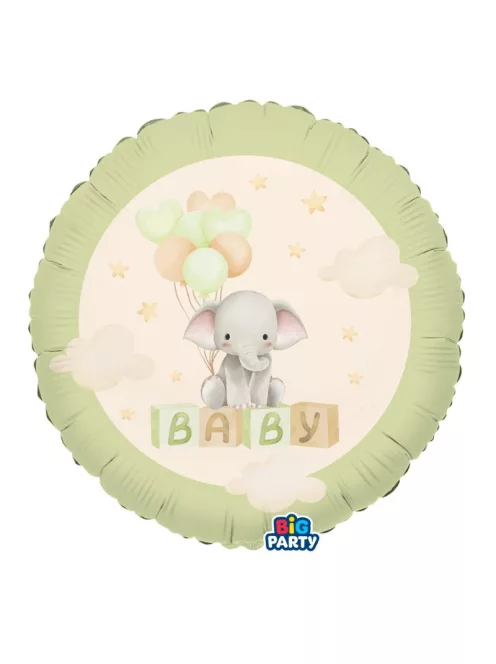 Kerek fólia lufi 45 cm, Bébi elefánt