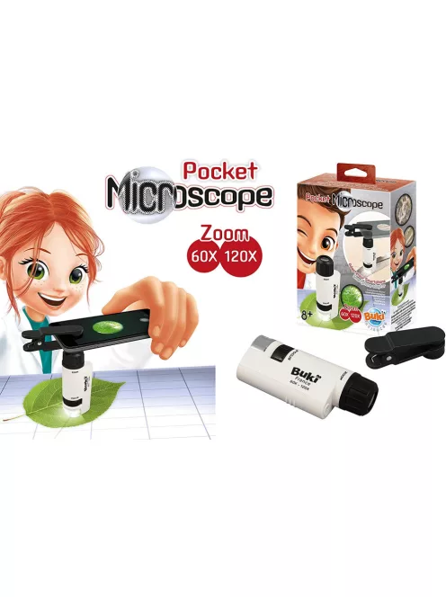 Zsebmikroszkóp LED fénnyel és okostelefon adapterrel BUKI