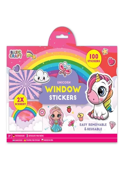 Moxy újrahasználható 100 db-os ablakmatrica 2 db háttérrel, Unikornis Grafix