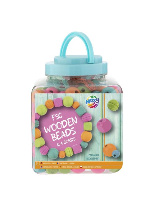 Moxy színes fából készült gyöngyök vödörben, kék Grafix