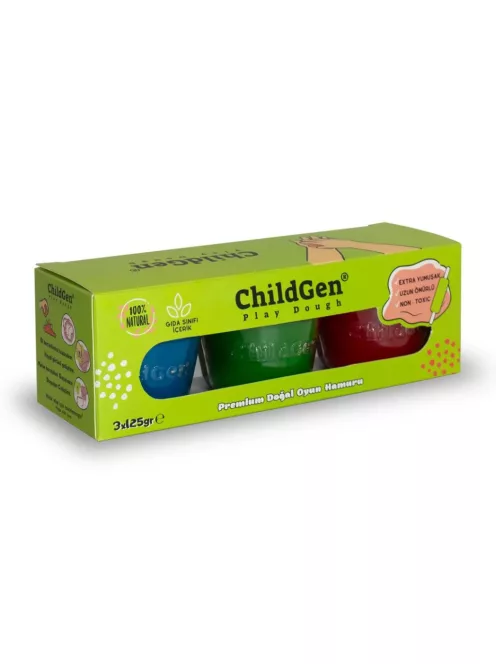 ChildGen 100% természetes 3 db-os gyurma készlet visszazárható tégelyben - zöld, kék, piros