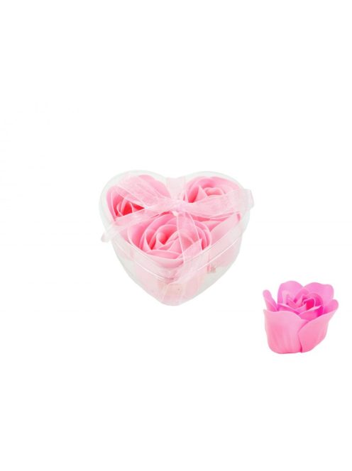 Szappan rózsa szett rózsaszín szív dobozban 3db 4cm