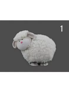 Bárány kerámia puha szőrrel, 12x10cm