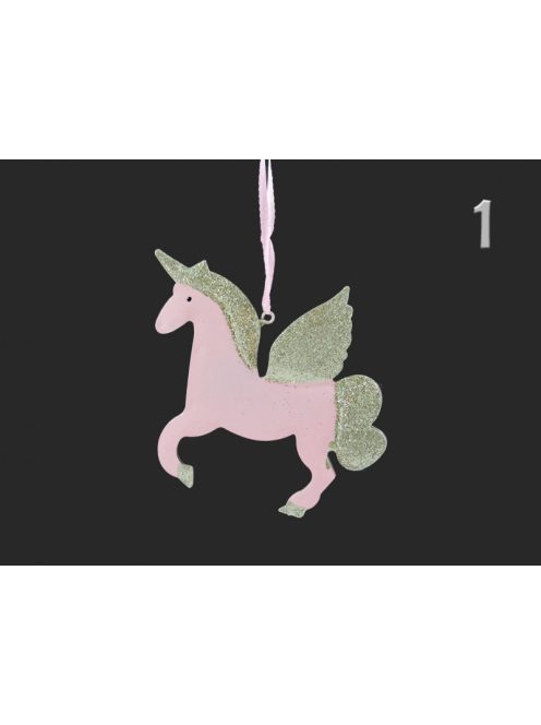 Unicornis karácsonyfadísz -rózsaszín/pink/fehér 12x10cm