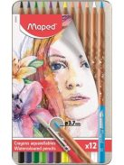 MAPED "Artists" Fém dobozos akvarell ceruza készlet ajándék ecsettel, 12 db-os