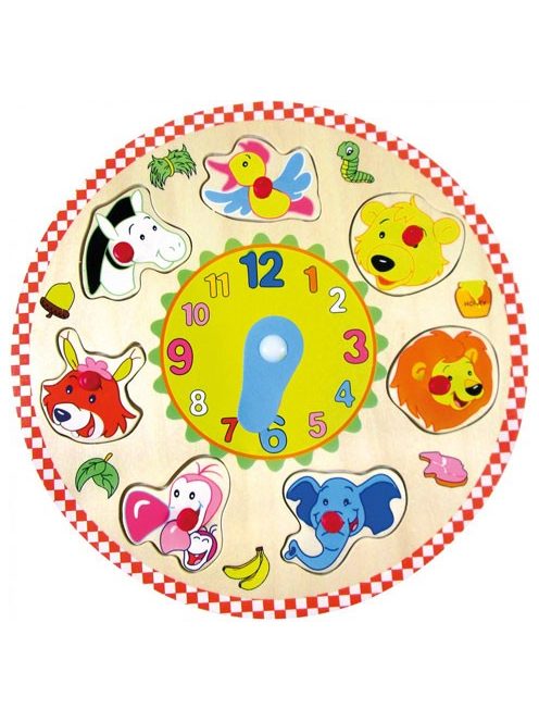 Vidám állatos óra fa formapuzzle
