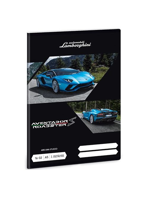 Lamborghini Aventador Roadster kék 2.osztályos vonalas füzet A/5 16-32