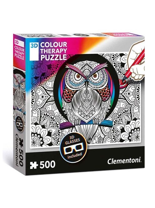 3D-s Colour Terapy színezhető 500 db-os bagoly puzzle - Clementoni