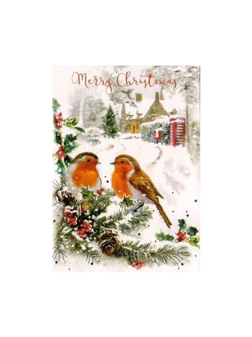 Üdvözlőkártya-Madárkák a havasi tájban -Karácsonyi/Simon Elvin Xmas Cards