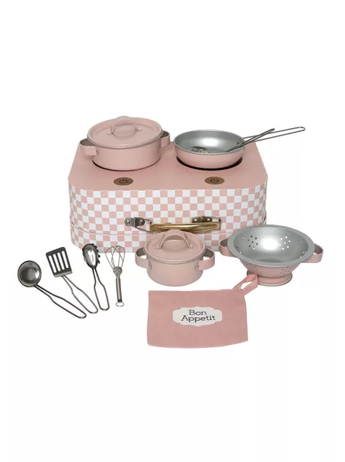 Konyhai készlet böröndbe csomagolva, pasztell rózsaszín Jabadabado